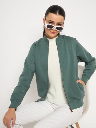 Madame Fleece T Neck Front Zip Blue Sweatshirt