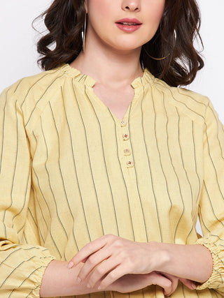 Madame Mustard Frill-Neckline Striped Top