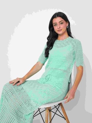 Madame Semi Sheer Top and Skirt Powder Blue Knitted Co-ord Set