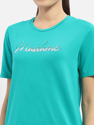 Madame Typography Sea Green Crew Neck T-Shirt