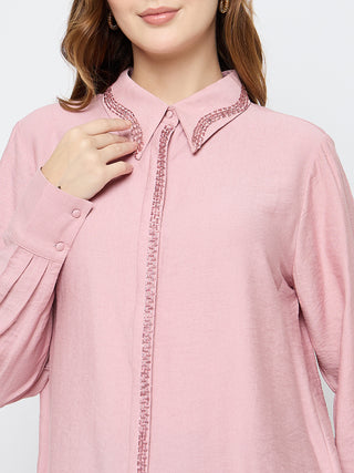 Madame Embellished Rayon Blend Pink Shirt