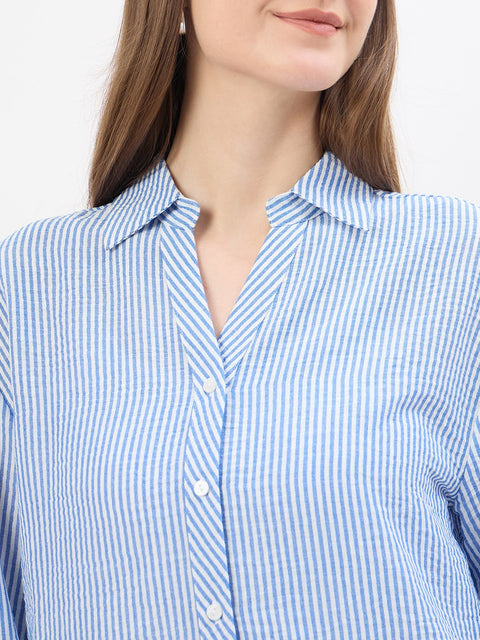 Madame Sky Blue Textured Shirt