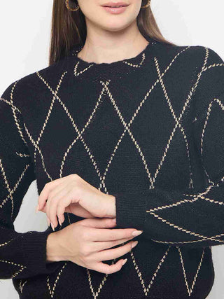 Madame Geometric Print Acrylic Blend Black Sweater