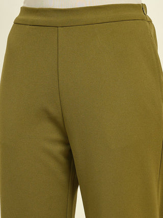 Madame Solid Olive Straight Fit Trousers