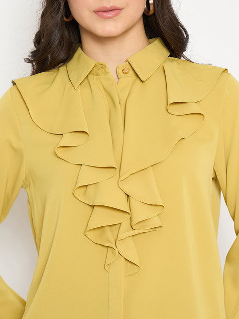 Madame Ruffle Collar Solid Yellow Shirt
