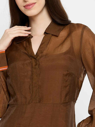 Madame Floral Print Chocolate Brown Midi Dress