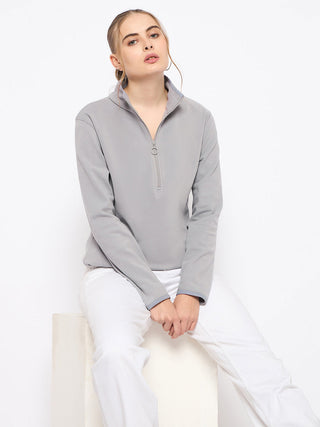 Madame Polar Fleece Half-Zipper Grey Sweatshirt