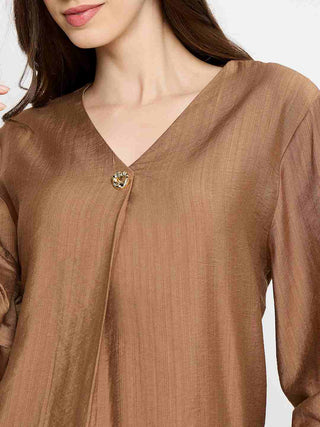 Madame Gold Button Detail Chocolate Brown Top