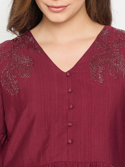 Madame Rayon Blend Wine Colour Peplum Top