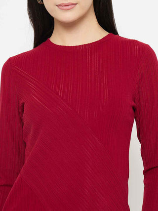 Madame Asymmetric Full Sleeve Red Top