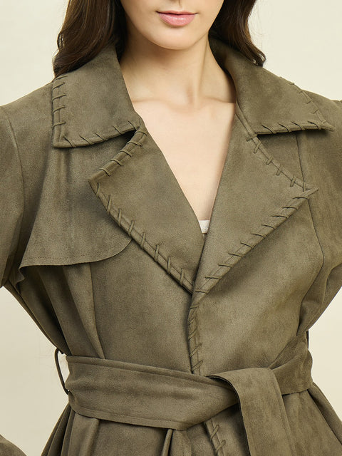 Madame Solid Olive Belted Coat