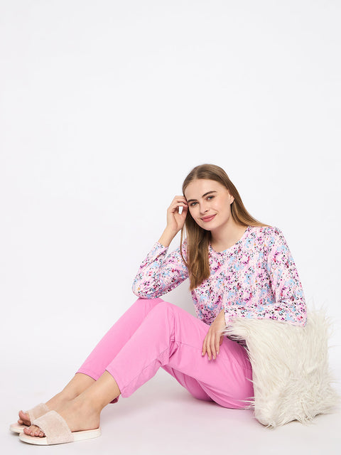 mSECRET Printed Top and Bottoms Lavender Night suit