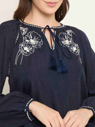 Madame Embroidered Tencel Blend Blue Top