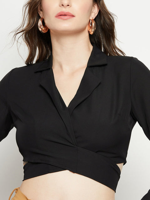 Madame Black Flare Sleeve Tie-Back Top