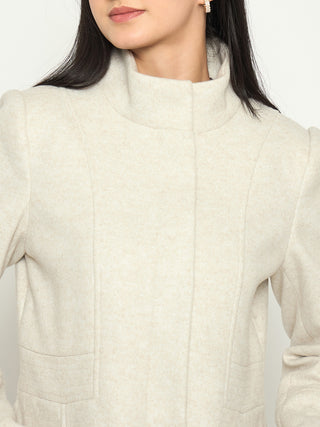 Madame Stand Collar Beige Long Coat