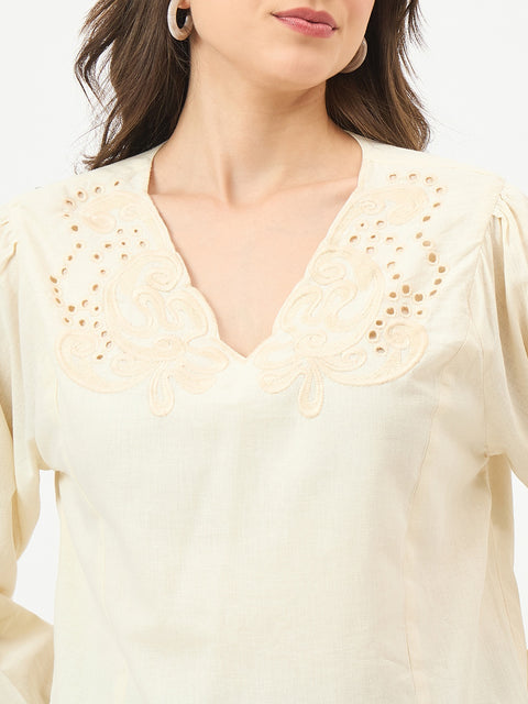 Madame Off-White Embroidered Tunic Top