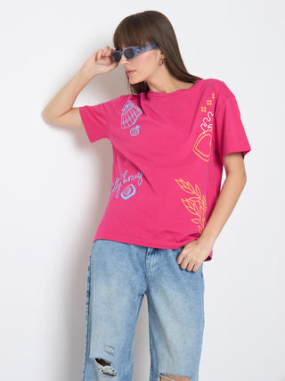 Madame Front and Back Printed Hot Pink Sinker T-shirt