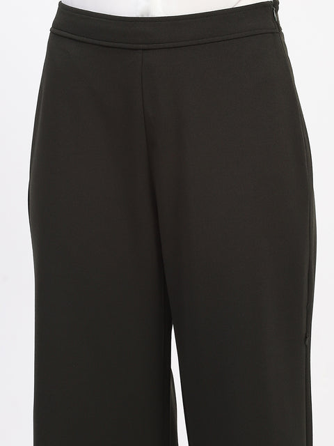 Madame Wide Legged Solid Olive Trousers