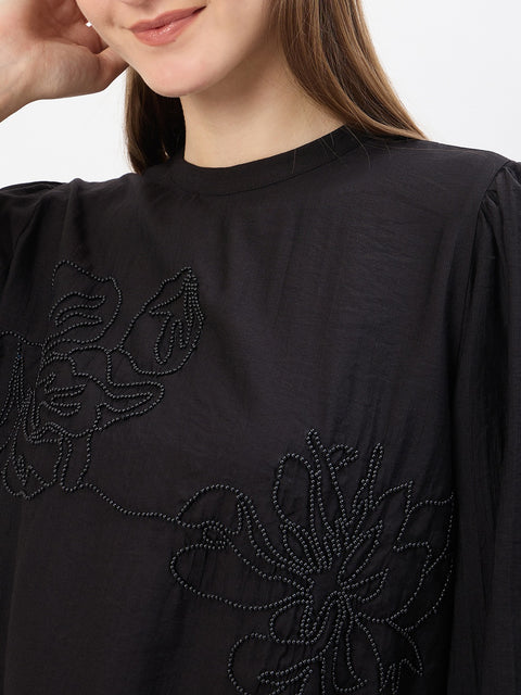 Madame Embroidery Black Rayon Blend Top