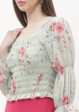 Madame Floral Mint Green Smocked Top