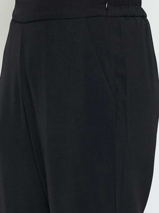 Madame Solid Straight Fit Black Trousers