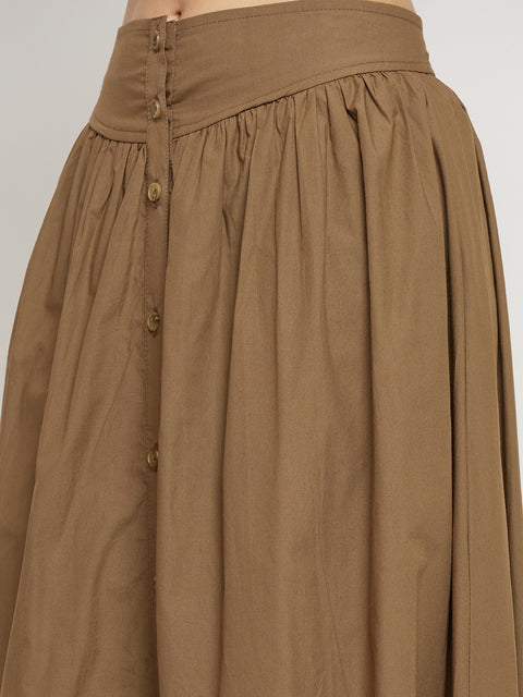 Madame Brown Cotton A-Line Midi Skirt