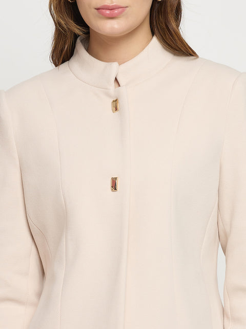 Madame Off White Mock Neck Full Sleeve Short Coat
