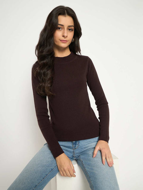 Madame Mock Neck Solid Brown Skeeve