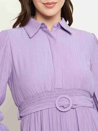 Madame Tiered Belted Lilac Maxi Shirt Dress