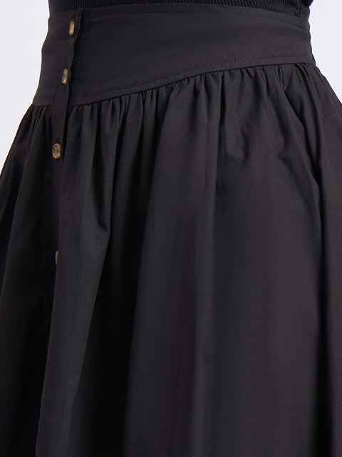 Madame Black Smocked Cotton Skirt