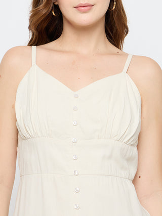 Madame Sleeveless Tiered Off White Maxi Rayon Dress