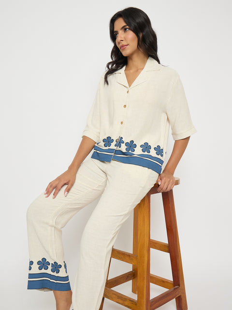 Madame Contrast Detailing Rayon Blend Beige Co-ord Set