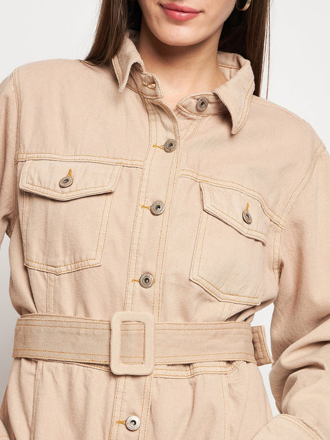 Madame Beige Belted Cargo Jumpsuit