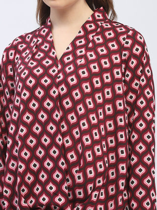 Madame Geometric Print Maroon Regular Top