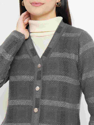 Madame Plaid Nylon Blend Grey Cardigan