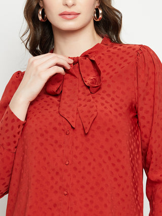 Madame Tie-Up Neck Solid Rust Orange Shirt