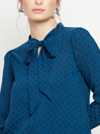 Madame Tie-Up Neck Full Sleeve Teal Shirt