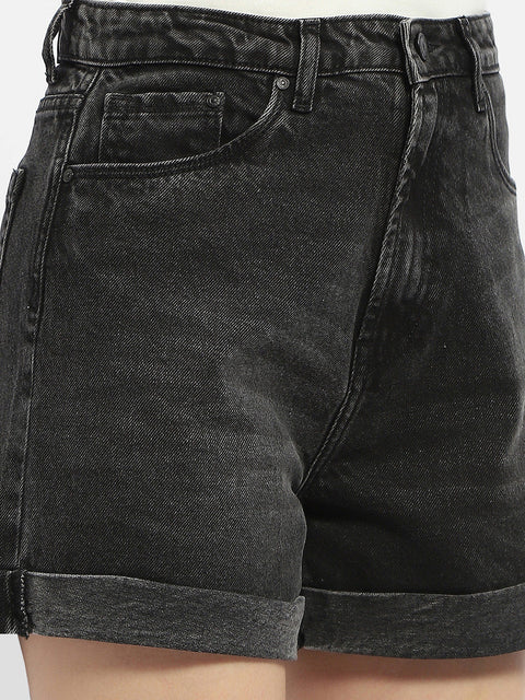 Madame Washed Charcoal Black Denim Shorts