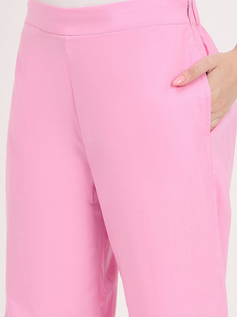 Madame Pink Mid Waist Straight Fit Trousers