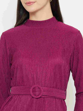 Madame Ribbed Belted Top and Bottom Plum Co-Ord Set