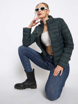 Madame Quilted Bottle Green Puffer Jacket