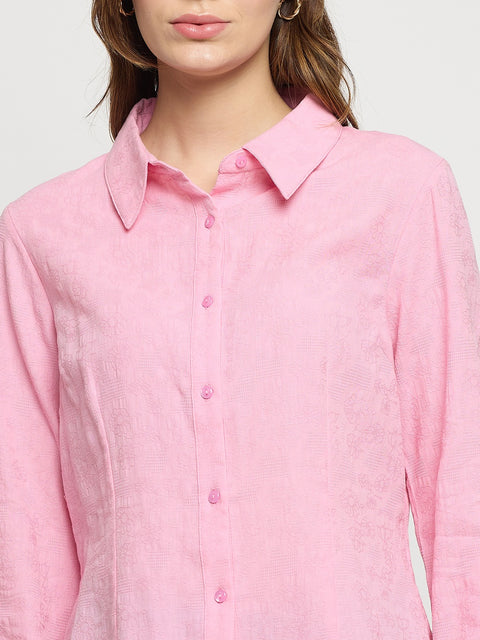 Madame Pink Embroidered Cotton Rayon Full Sleeve Shirt