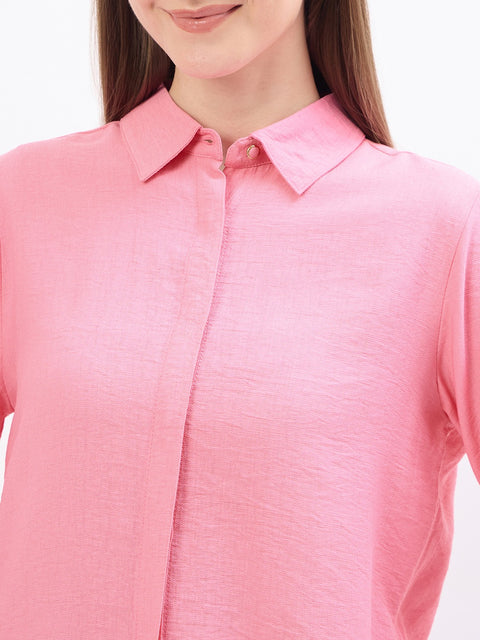Madame Textured Pink Rayon Blend Shirt