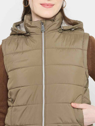 Madame Sleeveless Quilted Green Puffer Jacket