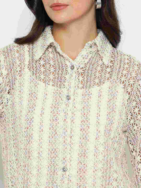 Madame Semi Sheer Cotton Blend Off-White Shirt
