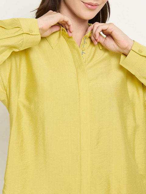 Madame Printed Placket Lemon Yellow Shirt