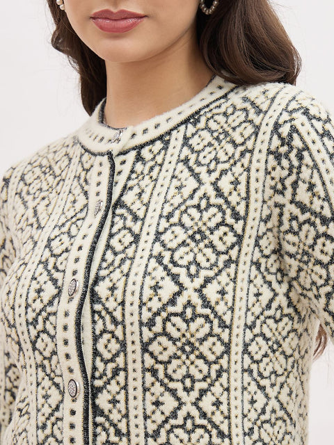 Madame Beige Printed Cardigan
