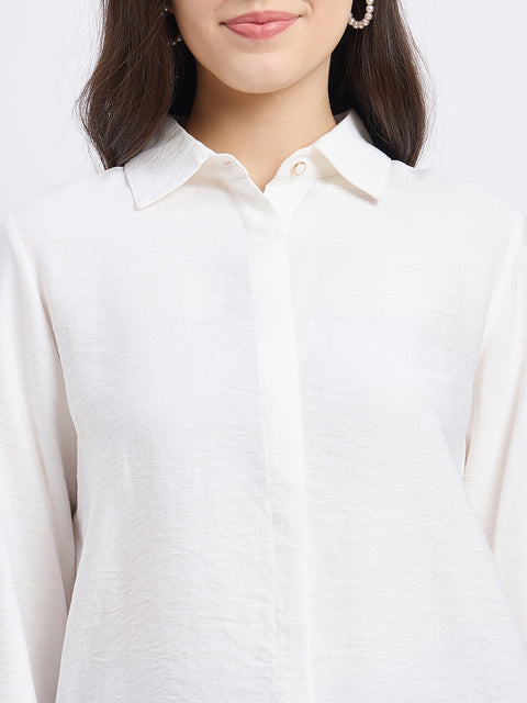 Madame White Viscose Nylon Solid Shirt