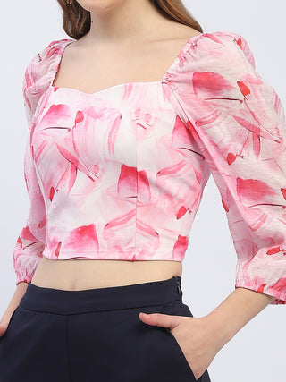 Madame Sweetheart Neck Pink Floral Top