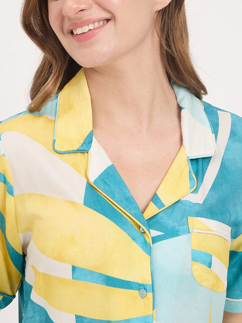 mSECRET Blue Multicolour Rayon NightSuit